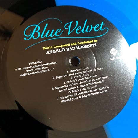 Angelo Badalamenti / Blue Velvet blue/black 'split' coloured vinyl LP